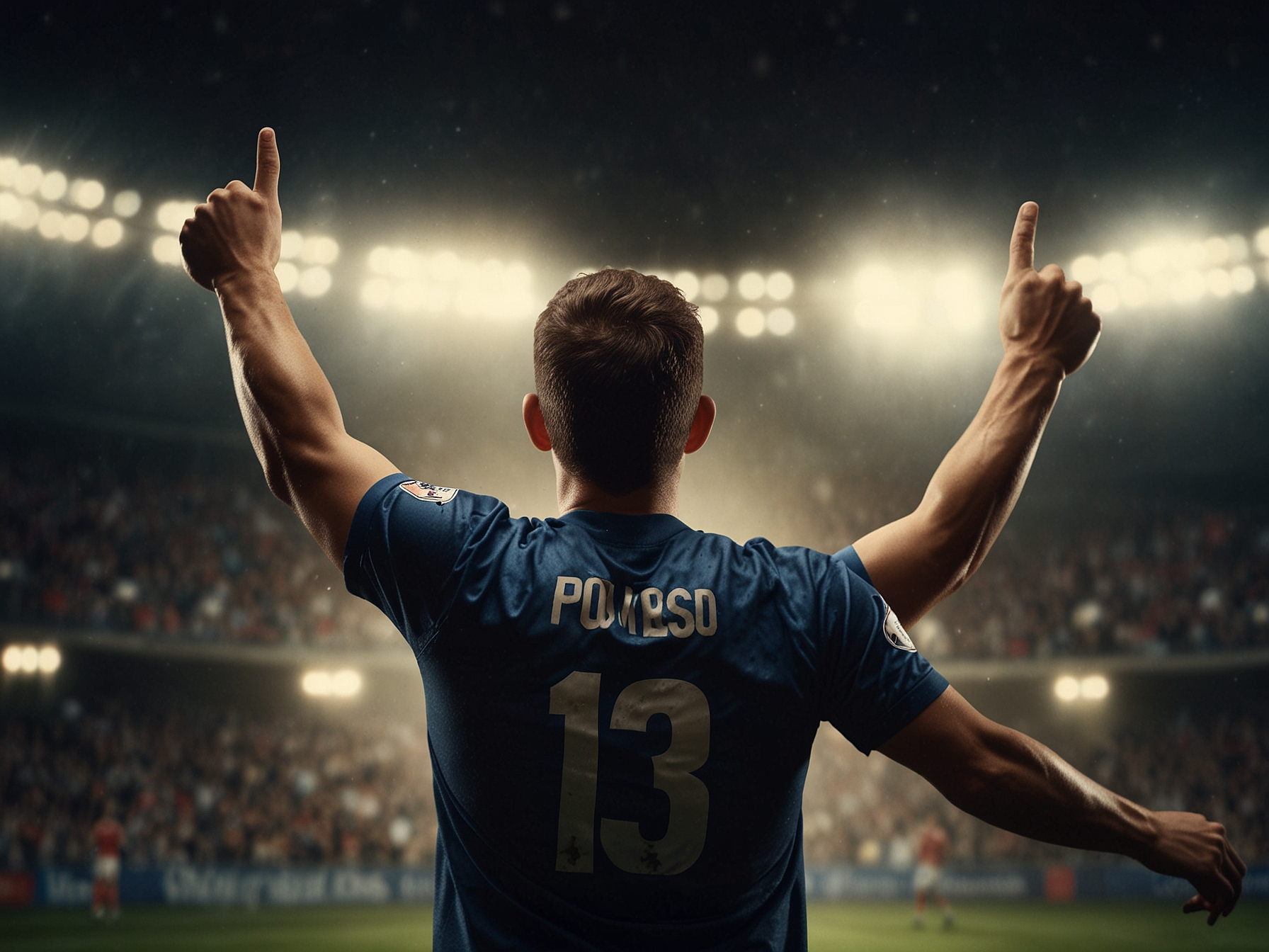 Athlete celebrating a win with stadium lights